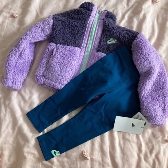 Nike Other - Nike Super Warm Winter Jacker Fluffy Purple leggings set 6247